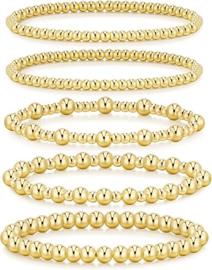 LIMITED TIME DEALS 12% OFF adoyi Gold Bracelets for Women, 14K Gold Plated Beaded Bracelets Gold Strand Bead Ball Bracelet stack Set Adjustable Bracelet Set Jewelry for Gifts - Image 2