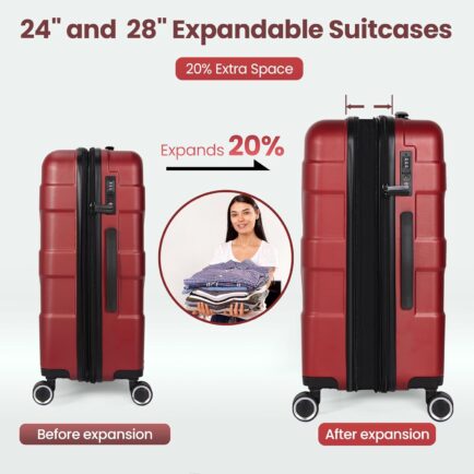 LIMITED TIME DEALS 15% OFF Luggage Sets 3 Piece with Spinner Wheel, Hardside Suitcase Set with TSA Lock, Expandable Travel Luggage for Women, Red - Image 5