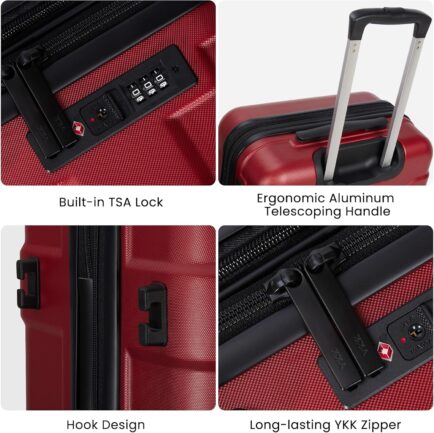 LIMITED TIME DEALS 15% OFF Luggage Sets 3 Piece with Spinner Wheel, Hardside Suitcase Set with TSA Lock, Expandable Travel Luggage for Women, Red - Image 4